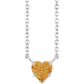 Platinum Natural Citrine Heart Solitaire Necklace