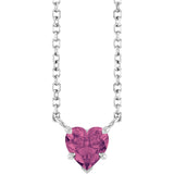 14K Gold Natural Pink Tourmaline Heart Solitaire Necklace - White Gold