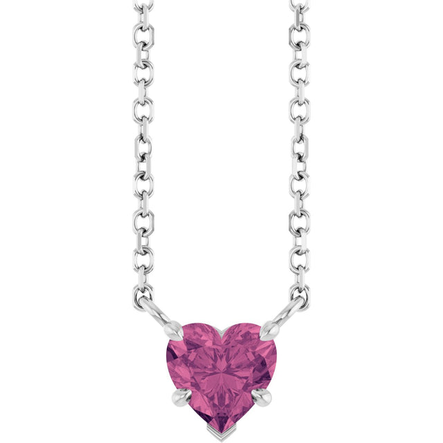 14K Gold Natural Pink Tourmaline Heart Solitaire Necklace - White Gold