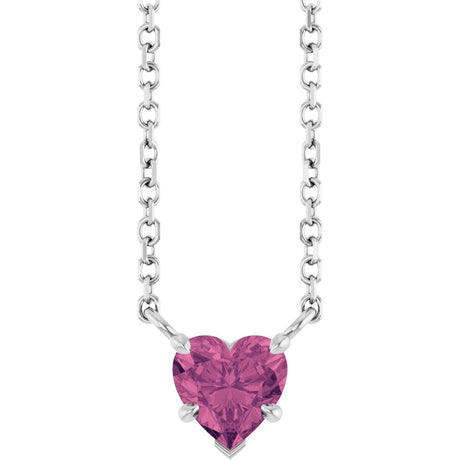 Platinum Natural Pink Tourmaline Heart Solitaire Necklace