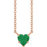 14K Gold Lab-Grown Emerald Heart Solitaire Necklace - Rose Gold