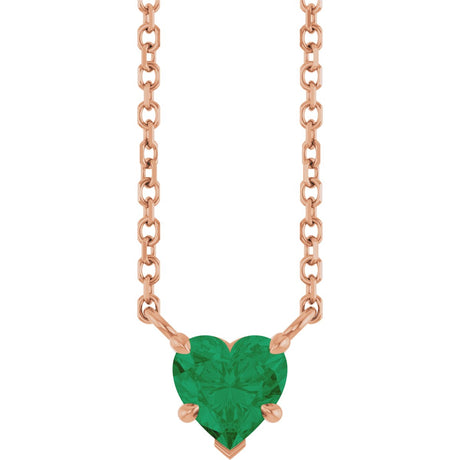 14K Gold Lab-Grown Emerald Heart Solitaire Necklace - Rose Gold