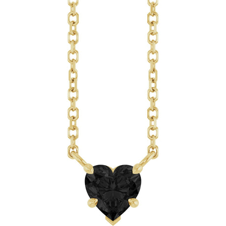 14K Gold Natural Onyx Heart Solitaire Necklace - Yellow Gold