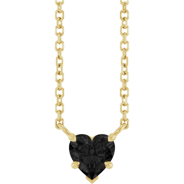 14K Gold Natural Onyx Heart Solitaire Necklace - Yellow Gold