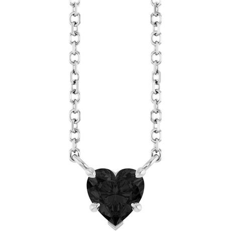 14K Gold Natural Onyx Heart Solitaire Necklace - White Gold