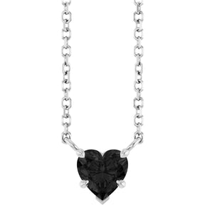 Platinum Natural Onyx Heart Solitaire Necklace