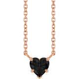 14K Gold Natural Onyx Heart Solitaire Necklace - Rose Gold