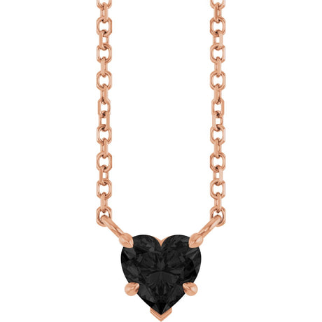 14K Gold Natural Onyx Heart Solitaire Necklace - Rose Gold