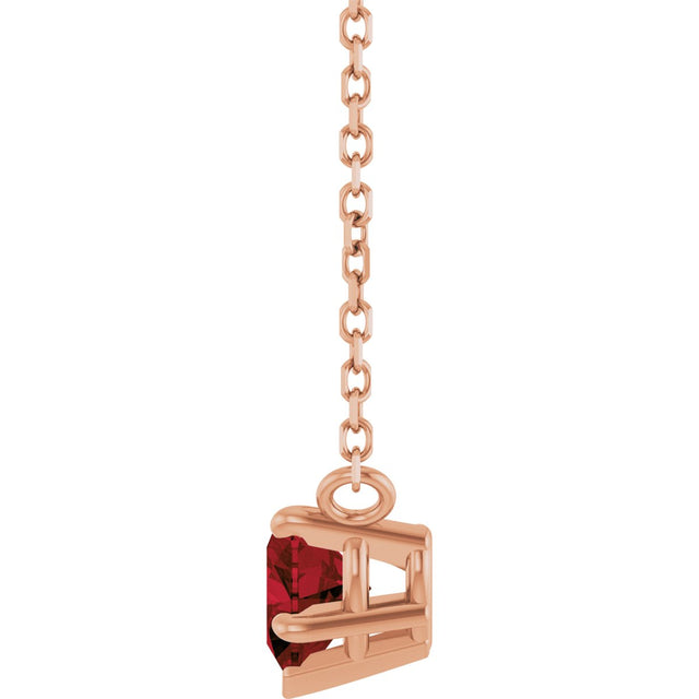 14K Gold Natural Mozambique Garnet Heart Solitaire Necklace - Rose Gold - view 3