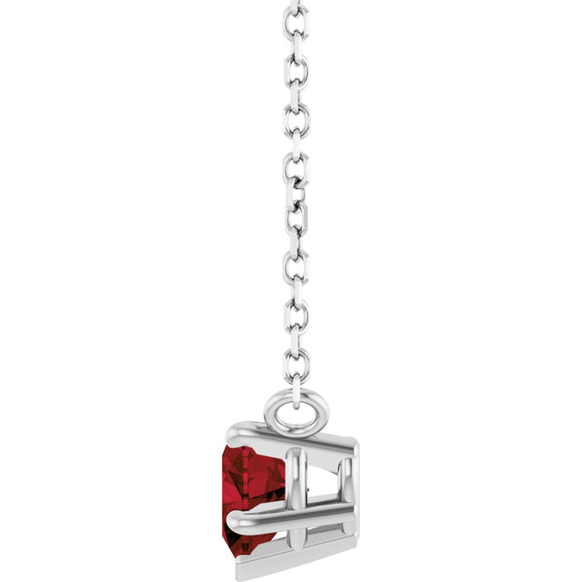 14K Gold Natural Mozambique Garnet Heart Solitaire Necklace - White Gold - view 3
