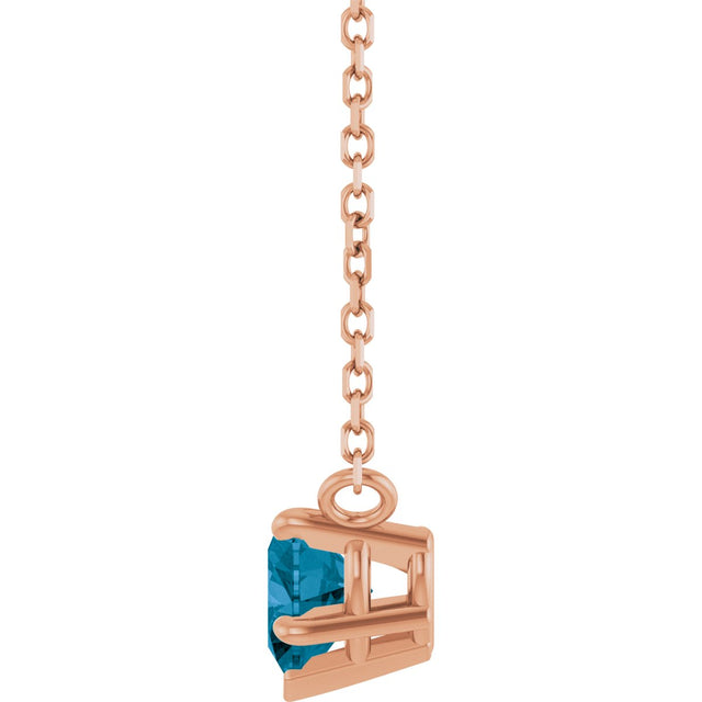14K Gold Natural London Blue Topaz Heart Solitaire Necklace - Rose Gold - view 3