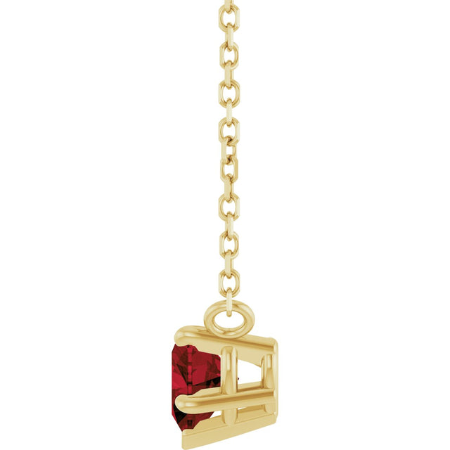 14K Gold Natural Mozambique Garnet Heart Solitaire Necklace - Yellow Gold - view 3
