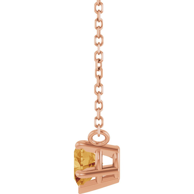 14K Gold Natural Citrine Heart Solitaire Necklace - Rose Gold - view 3