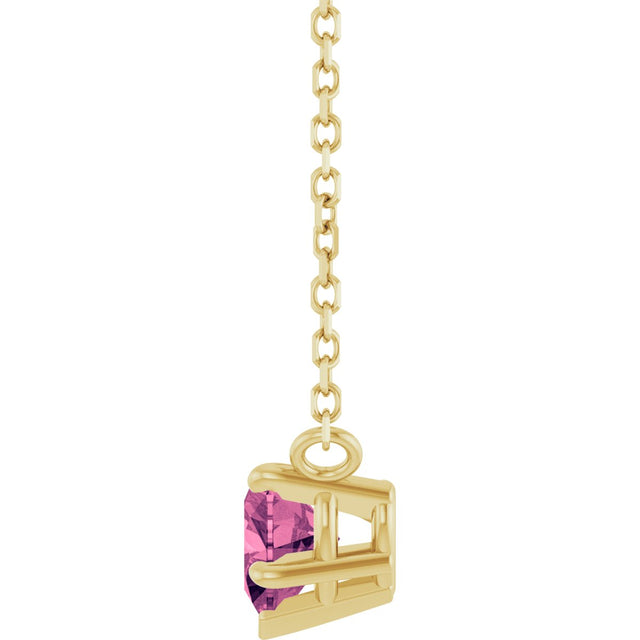 14K Gold Natural Pink Tourmaline Heart Solitaire Necklace - Yellow Gold - view 3