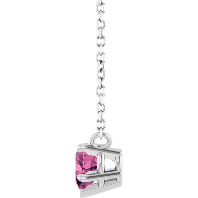 Platinum Natural Pink Tourmaline Heart Solitaire Necklace - view 3