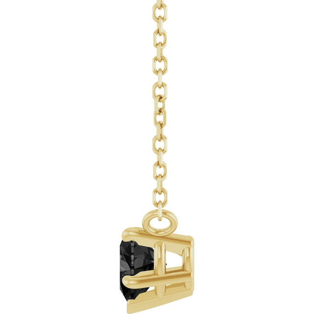 14K Gold Natural Onyx Heart Solitaire Necklace - Yellow Gold - view 3