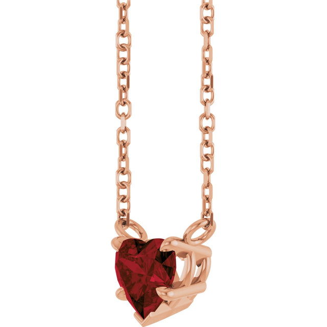 14K Gold Natural Mozambique Garnet Heart Solitaire Necklace - Rose Gold - view 2