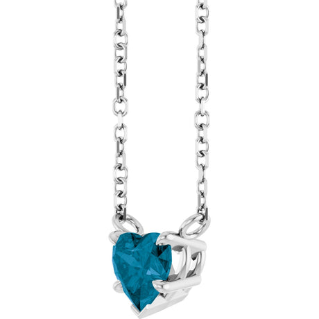 Platinum Natural London Blue Topaz Heart Solitaire Necklace - view 2