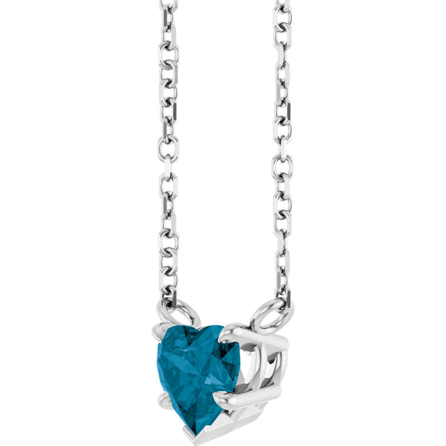 Platinum Natural London Blue Topaz Heart Solitaire Necklace - view 2