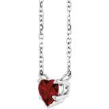 14K Gold Natural Mozambique Garnet Heart Solitaire Necklace - White Gold - view 2
