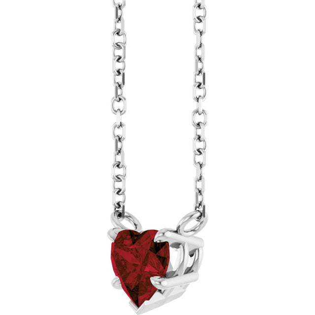 14K Gold Natural Mozambique Garnet Heart Solitaire Necklace - White Gold - view 2