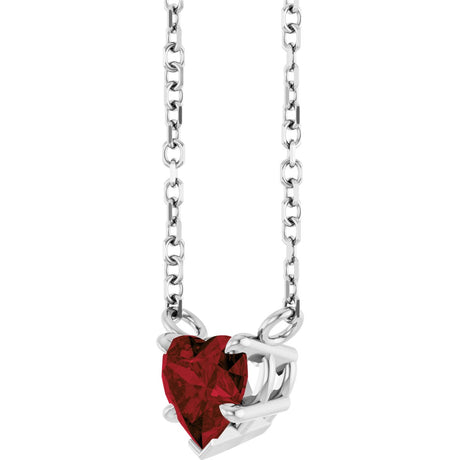Platinum Natural Mozambique Garnet Heart Solitaire Necklace - view 2