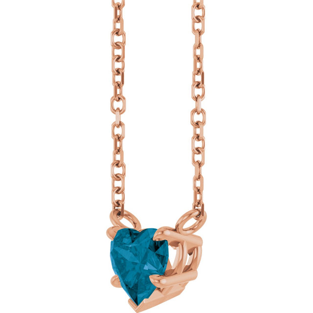 14K Gold Natural London Blue Topaz Heart Solitaire Necklace - Rose Gold - view 2