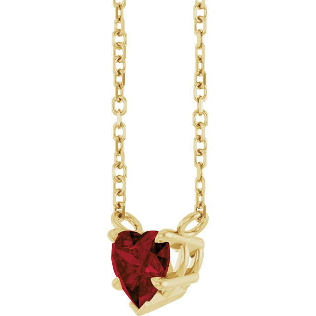 14K Gold Natural Mozambique Garnet Heart Solitaire Necklace - Yellow Gold - view 2