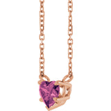 14K Gold Natural Pink Tourmaline Heart Solitaire Necklace - Rose Gold - view 2