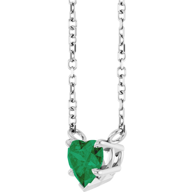 Platinum Lab-Grown Emerald Heart Solitaire Necklace - view 2