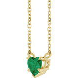 14K Gold Lab-Grown Emerald Heart Solitaire Necklace - Yellow Gold - view 2