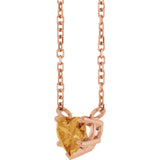 14K Gold Natural Citrine Heart Solitaire Necklace - Rose Gold - view 2