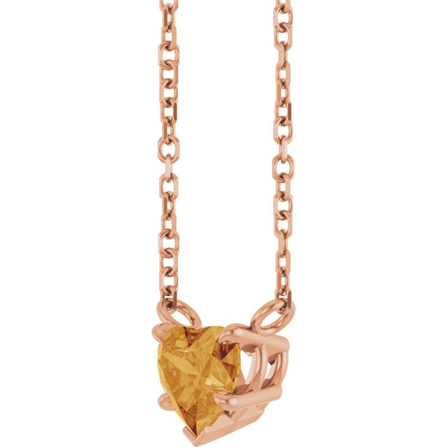 14K Gold Natural Citrine Heart Solitaire Necklace - Rose Gold - view 2