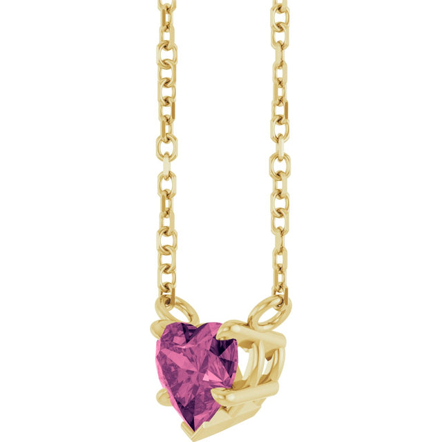 14K Gold Natural Pink Tourmaline Heart Solitaire Necklace - Yellow Gold - view 2