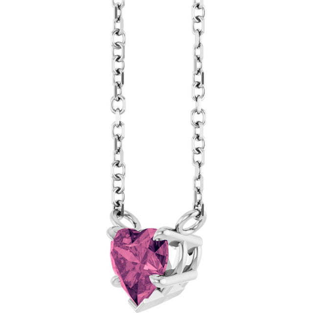 Platinum Natural Pink Tourmaline Heart Solitaire Necklace - view 2