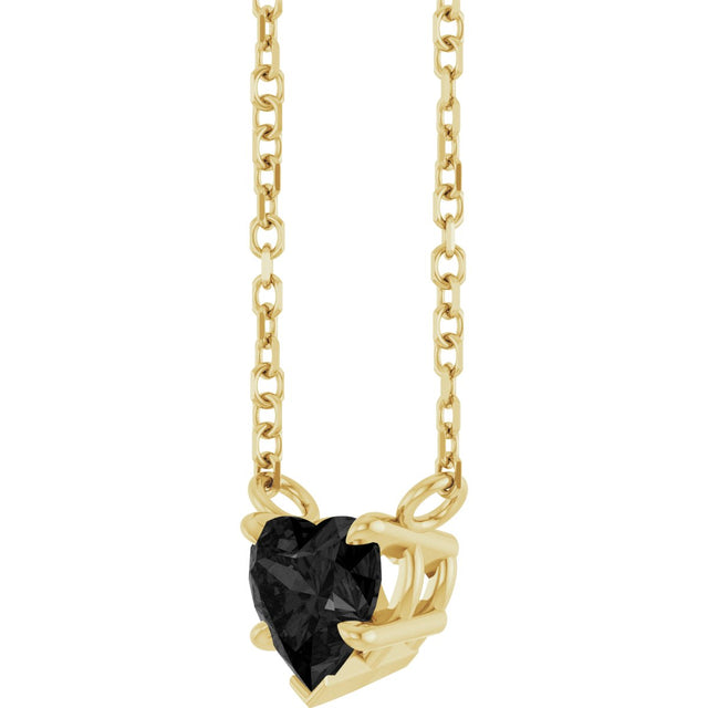 14K Gold Natural Onyx Heart Solitaire Necklace - Yellow Gold - view 2