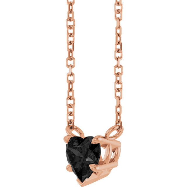 14K Gold Natural Onyx Heart Solitaire Necklace - Rose Gold - view 2