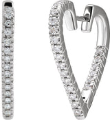 14K Gold Inside-Outside Heart Hoop Earrings - White Gold - view 5