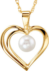 14K Gold Cultured White Akoya Pearl Heart Pearl Necklace