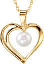 14K Gold Cultured White Akoya Pearl Heart Pearl Necklace