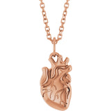 14K Gold Anatomical Heart Necklace or Pendant - Rose Gold