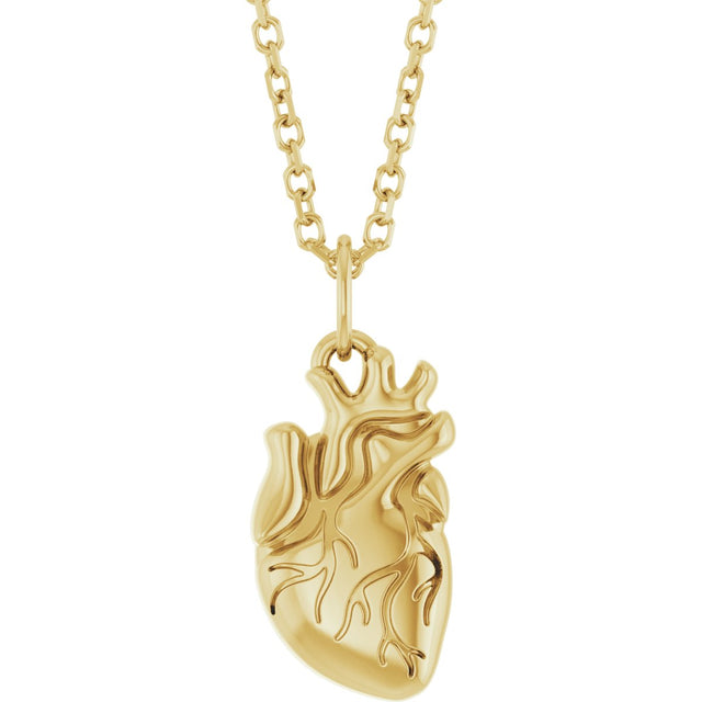 14K Gold Anatomical Heart Necklace or Pendant - Yellow Gold