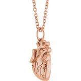 14K Gold Anatomical Heart Necklace or Pendant - Rose Gold - view 2