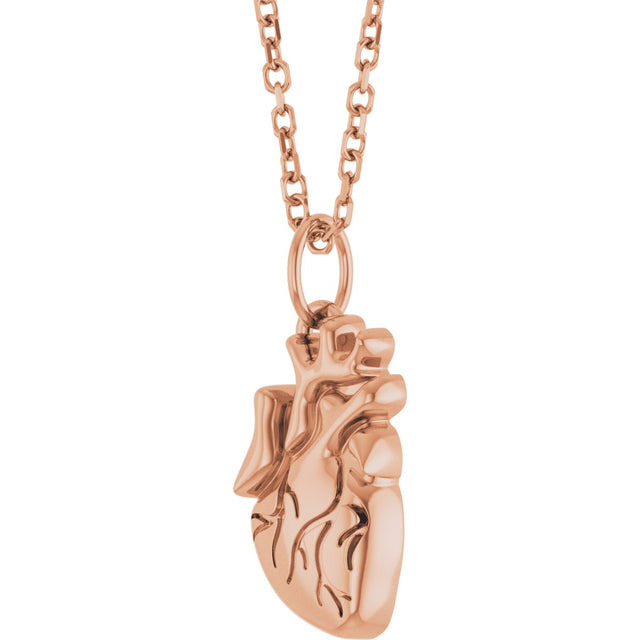 14K Gold Anatomical Heart Necklace or Pendant - Rose Gold - view 2