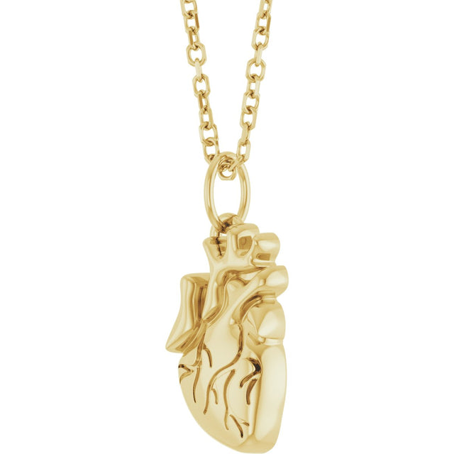 14K Gold Anatomical Heart Necklace or Pendant - Yellow Gold - view 2