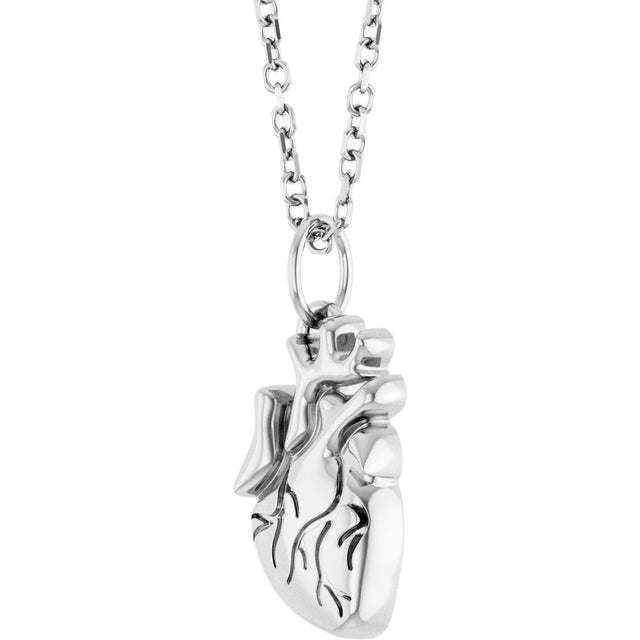 14K Gold Anatomical Heart Necklace or Pendant - White Gold - view 2