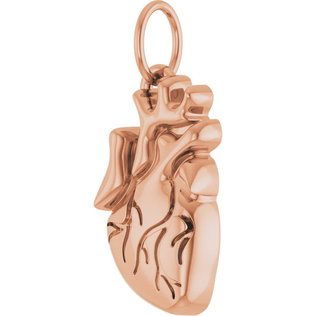 14K Gold Anatomical Heart Necklace or Pendant - Rose Gold - view 2