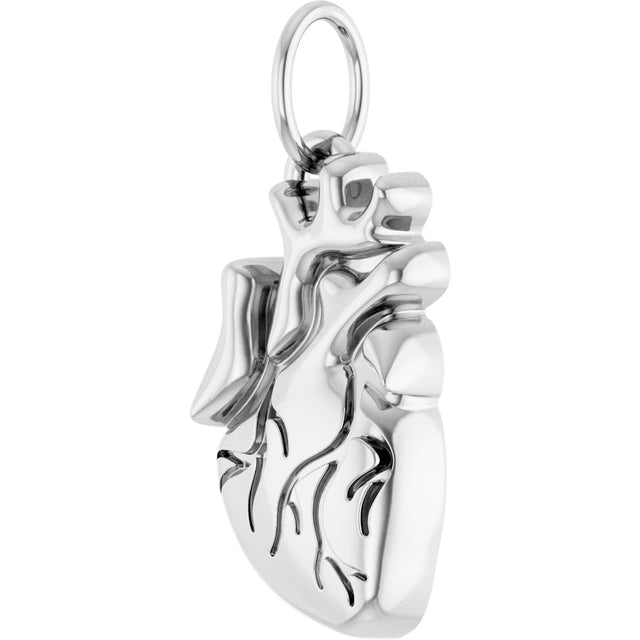 14K Gold Anatomical Heart Necklace or Pendant - White Gold - view 2