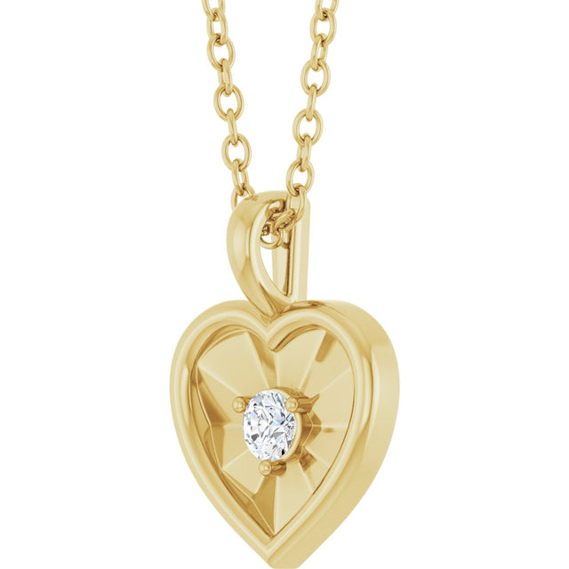 14K Gold Round Natural Diamond Accented Heart Necklace or Pendant – 1/10 CTW - Yellow Gold - view 5