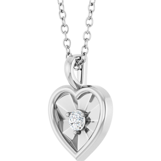 14K Gold Round Natural Diamond Accented Heart Necklace or Pendant – 1/10 CTW - White Gold - view 5